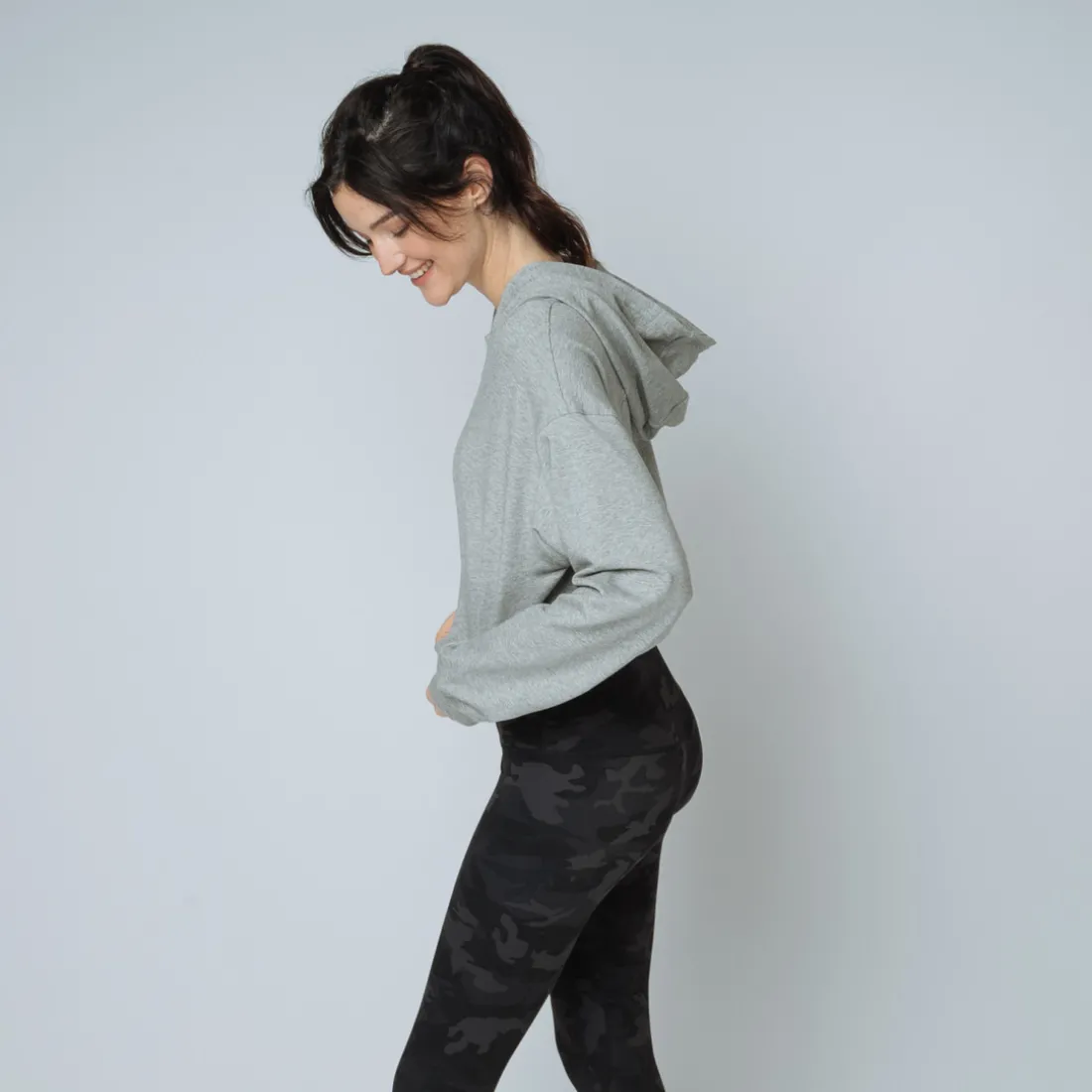 Sweat capuche crop top Coton Femme gris