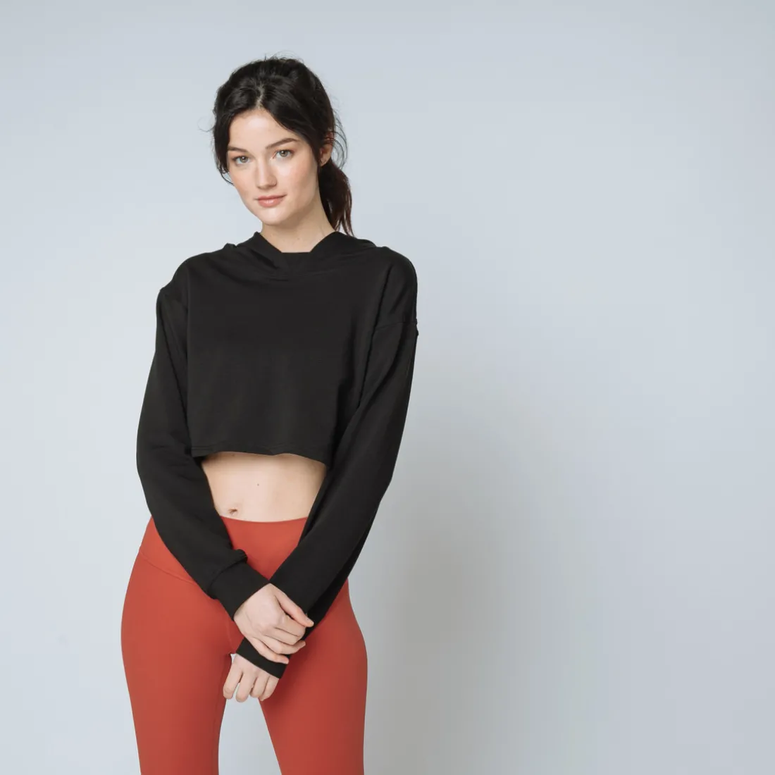 Sweat capuche crop top Coton Femme noir
