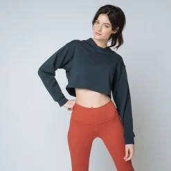 Sweat capuche crop top Coton Femme bleu