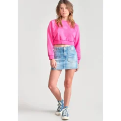 Sweat fille, court TYRAGI rose en coton