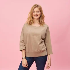 Sweat manches longues coutures femme - Vert marron clair en viscose