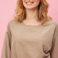 Sweat manches longues coutures femme - Vert marron clair en viscose
