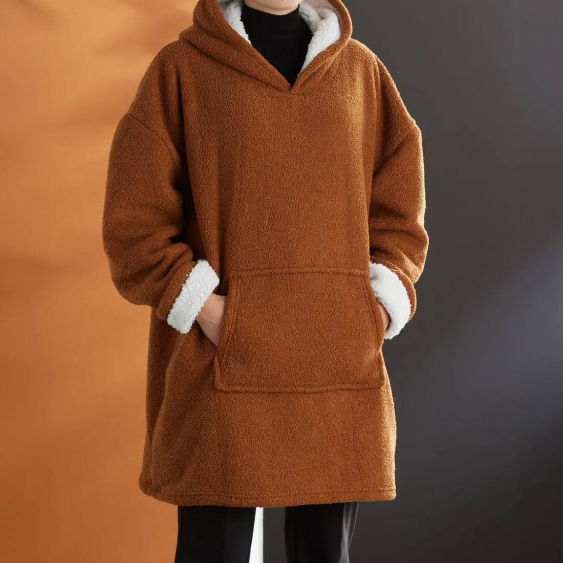 Sweat Plaid Bouclette en polyester CAPUCHE 70 x 87 MOKA Caramel
