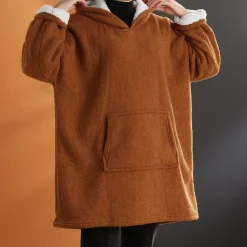 Sweat Plaid Bouclette en polyester CAPUCHE 70 x 87 MOKA Caramel