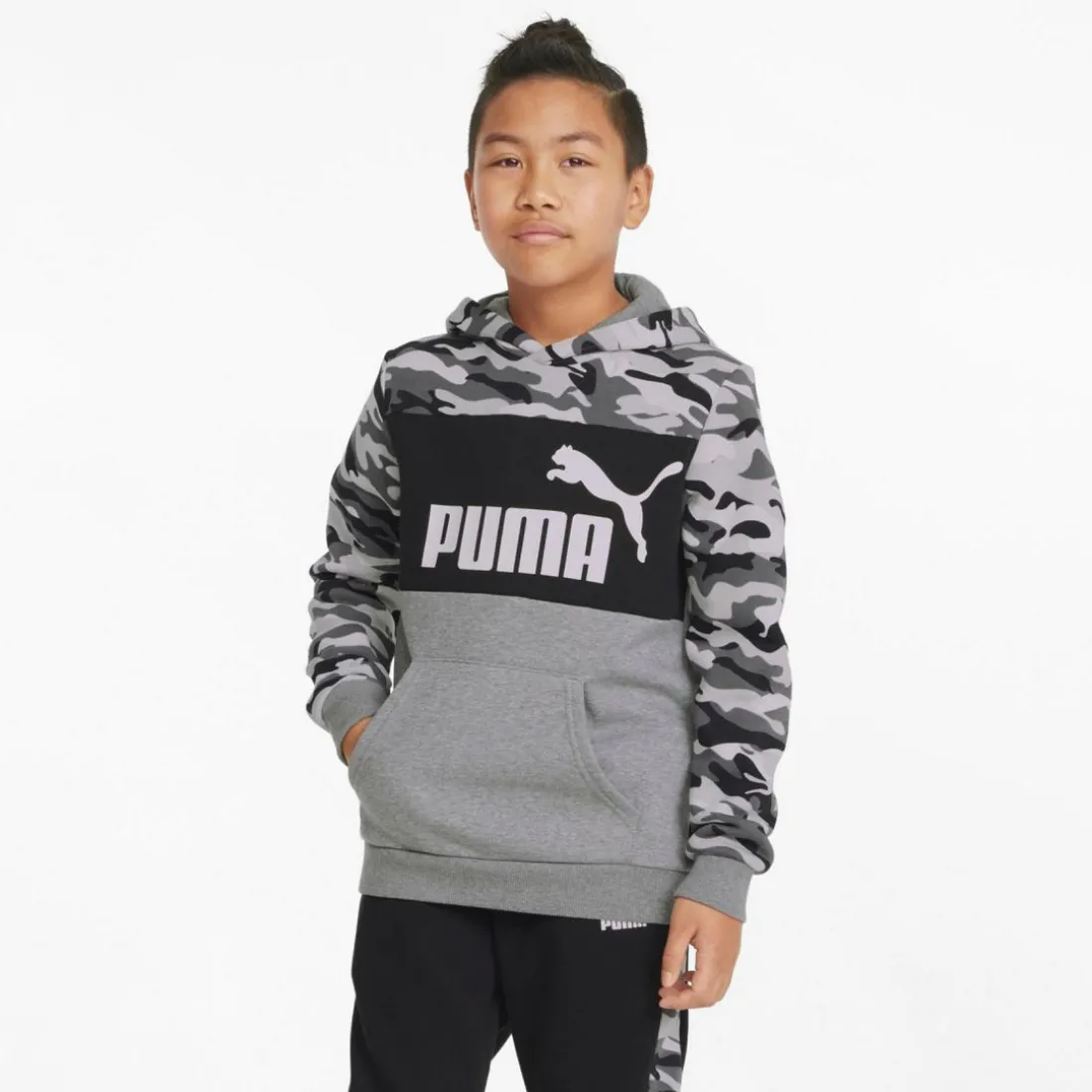 Sweatshirt à motif camouflage en coton ESS+ CAMO gris