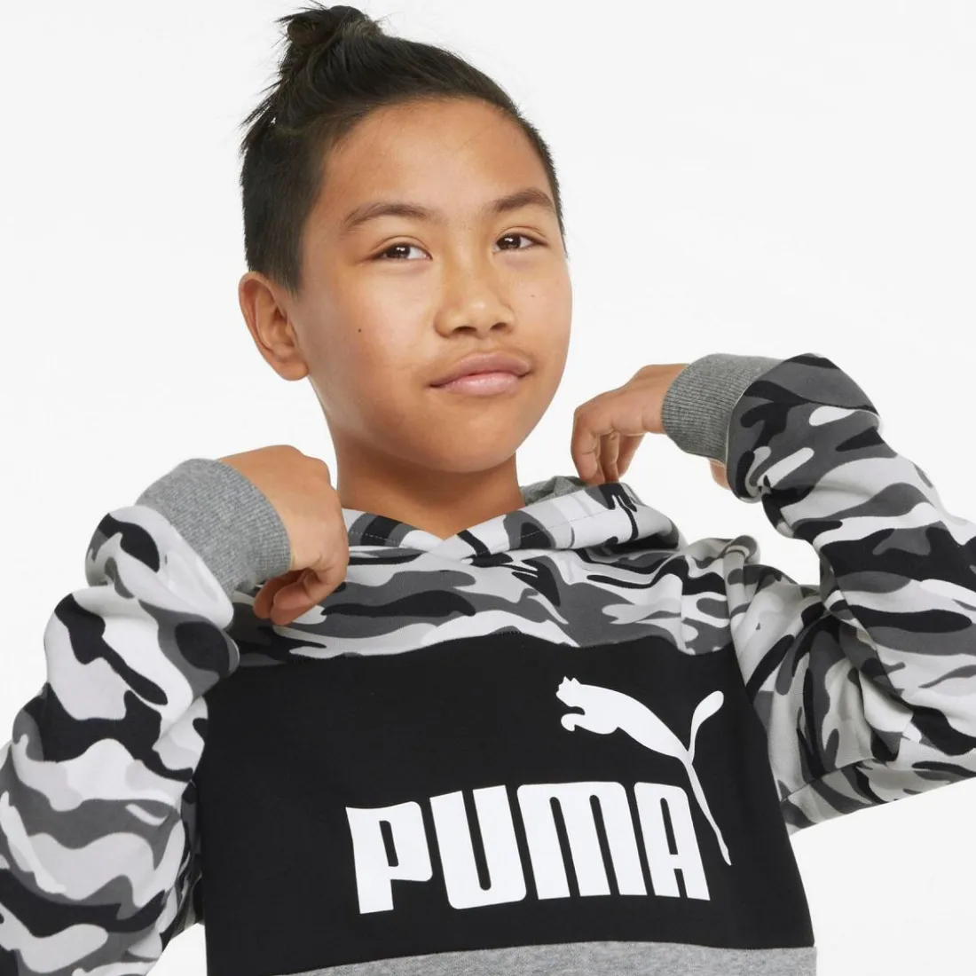 Sweatshirt à motif camouflage en coton ESS+ CAMO gris