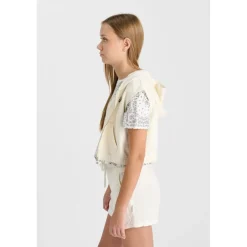 Sweat-Shirt fille capuche SOULAGI blanc Vivi en coton