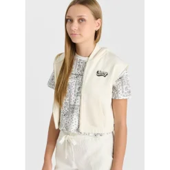 Sweat-Shirt fille capuche SOULAGI blanc Vivi en coton