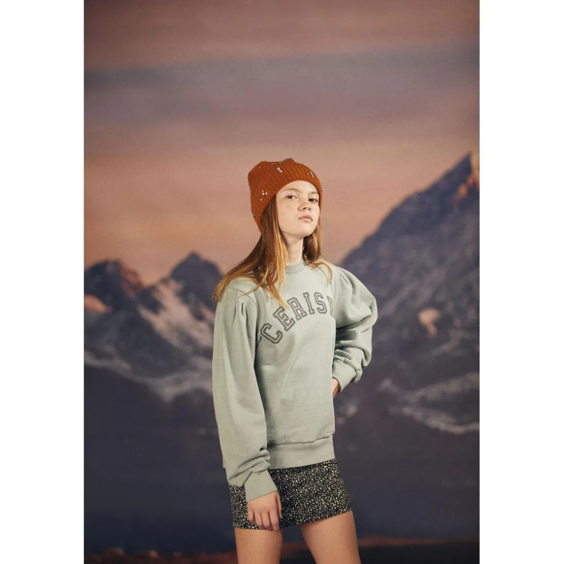 Sweat-Shirt fille MOAGI vert en coton