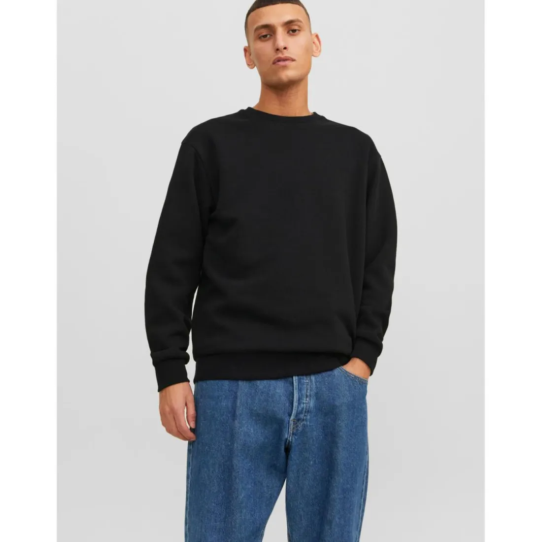 Sweat-shirt Relaxed Fit Col ras du cou Manches longues Noir Lane