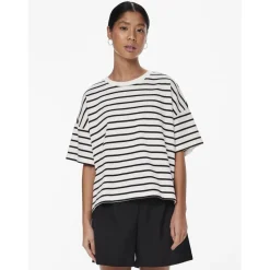 Tee shirt manches courtes Chilli blanc et rayures noir en coton Daisy
