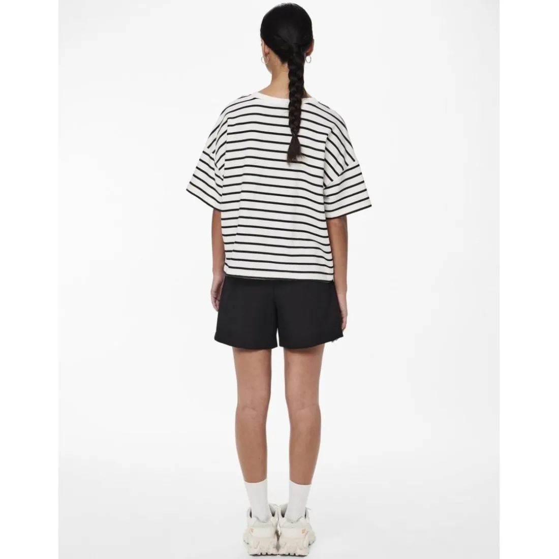 Tee shirt manches courtes Chilli blanc et rayures noir en coton Daisy
