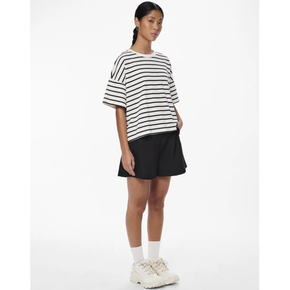 Tee shirt manches courtes Chilli blanc et rayures noir en coton Daisy