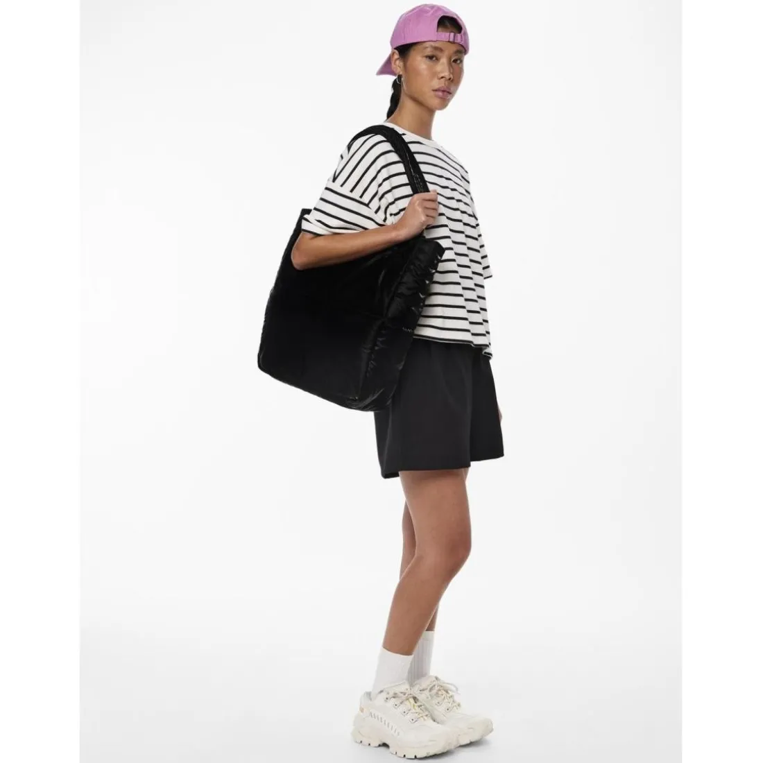 Tee shirt manches courtes Chilli blanc et rayures noir en coton Daisy