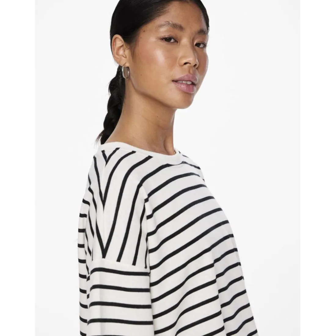 Tee shirt manches courtes Chilli blanc et rayures noir en coton Daisy