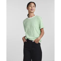 Tee shirt manches courtes en coton Ria rayures vertes blanc