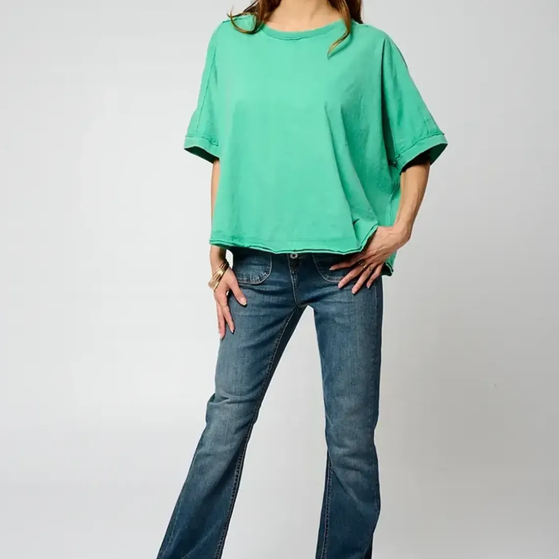 Tee Shirt Manches Courtes VISON menthe en coton blanc