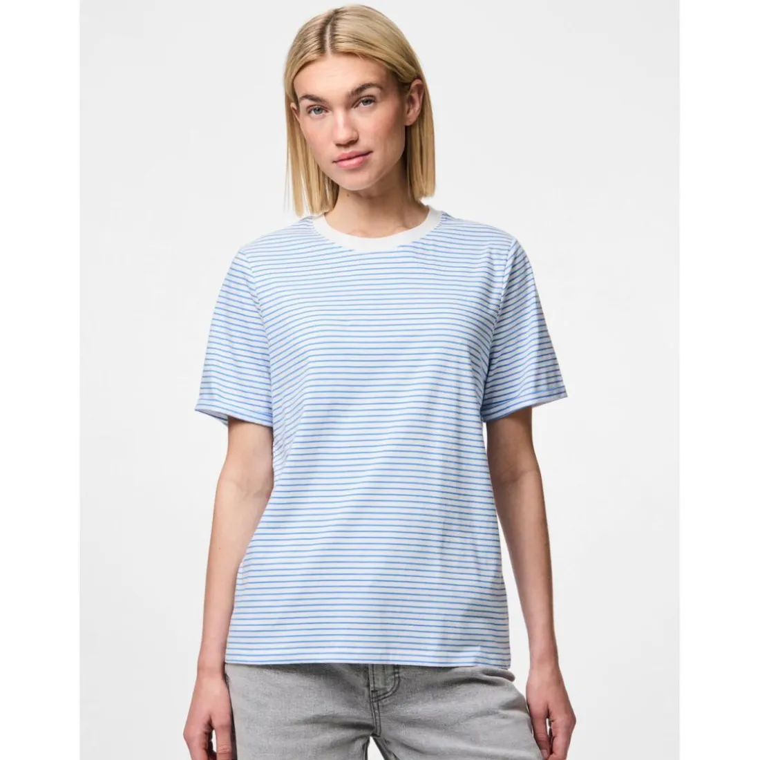 Tee shirt manches courtes à rayures Ria blanc en coton Demi