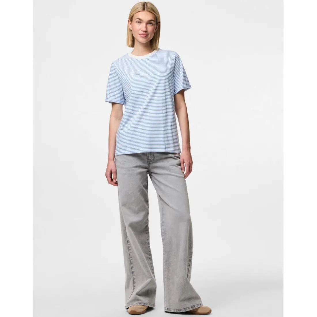 Tee shirt manches courtes à rayures Ria blanc en coton Demi