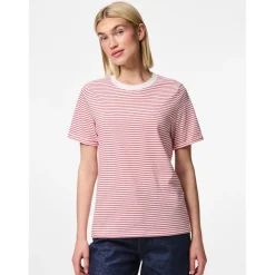 Tee shirt manches courtes à rayures Ria blanc en coton Pia
