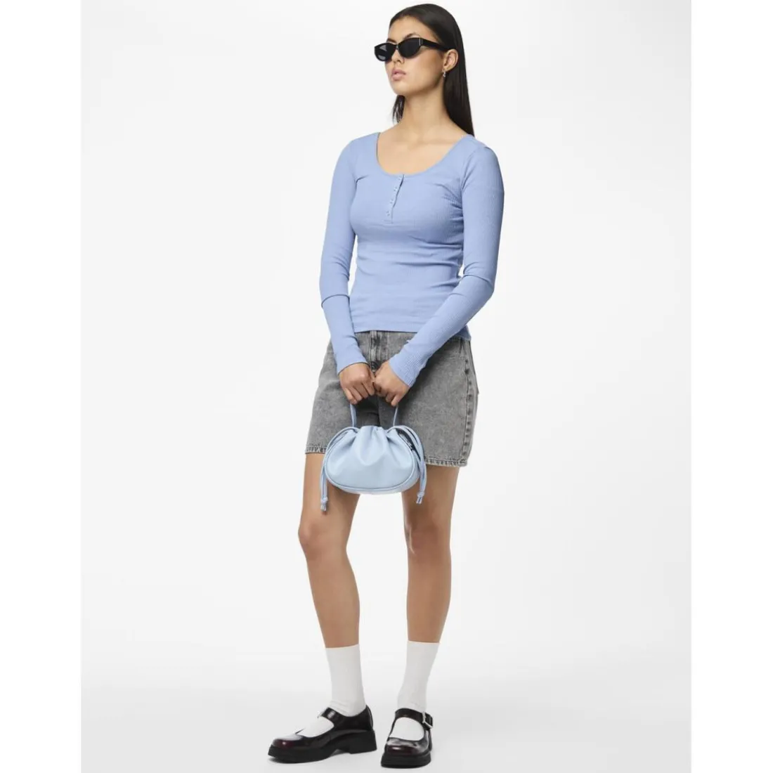 Tee shirt manches longues en coton Kitte bleu clair Gwen