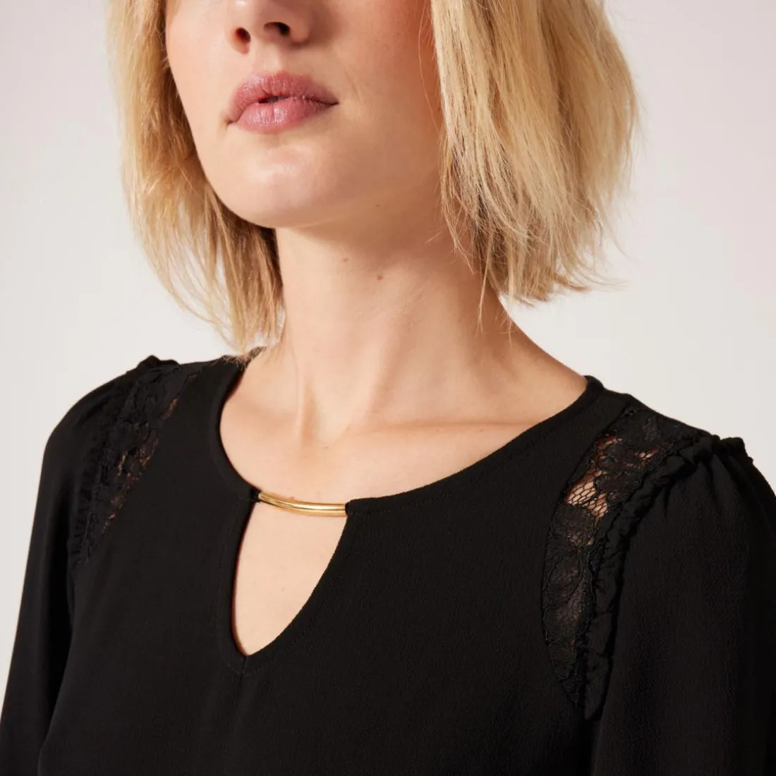 Tee shirt manches longues détail dentelle noir