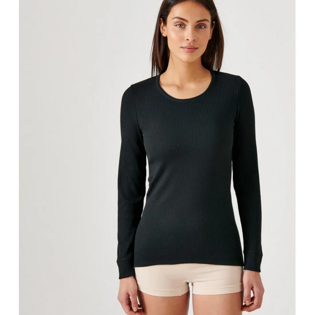Tee Shirt Manches Longues. Noir Thermolactyl en coton