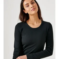 Tee Shirt Manches Longues. Noir Thermolactyl en coton