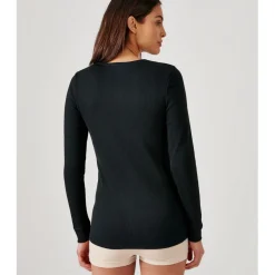 Tee Shirt Manches Longues. Noir Thermolactyl en coton