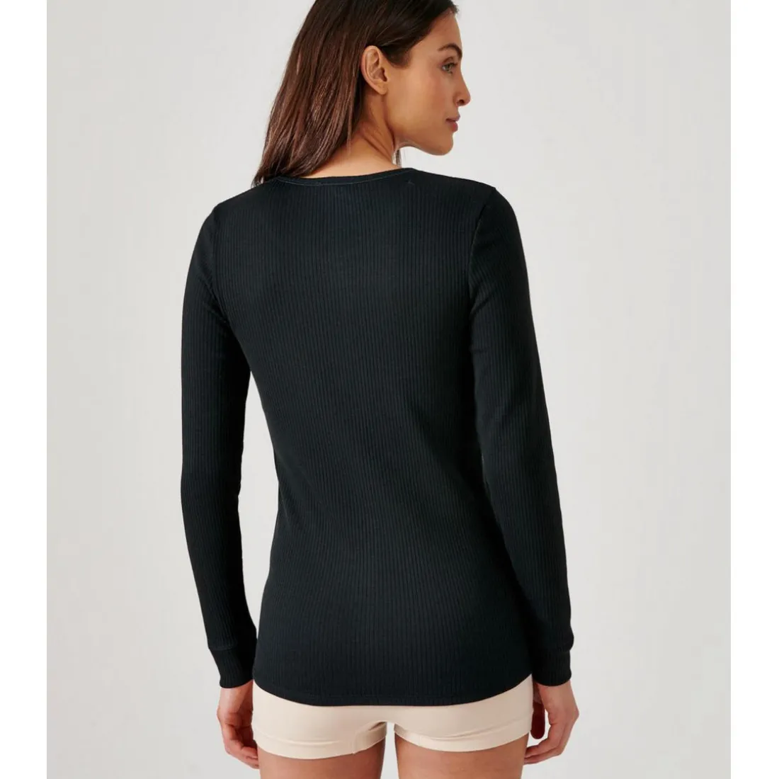 Tee Shirt Manches Longues. Noir Thermolactyl en coton