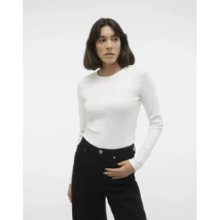 Tee shirt manches longues et col rond en coton blanc Ruth