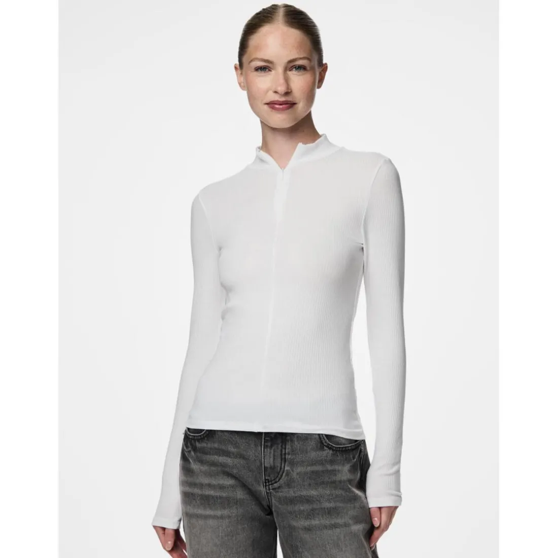 Tee shirt manches longues zippé en coton Kitte blanc Juno