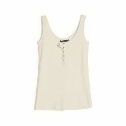 Tee-shirt à bretelles col rond à pressions femme - ÉCRU blanc