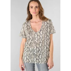 Tee-Shirt Argent à motif python en tencel