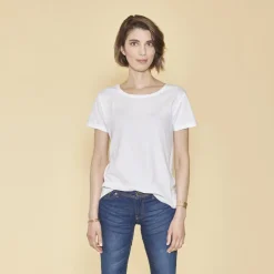 Tee-shirt asymétrique fendu manches courtes femme - Blanc