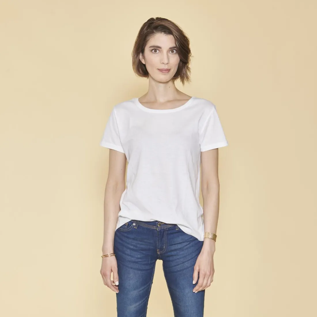 Tee-shirt asymétrique fendu manches courtes femme - Blanc