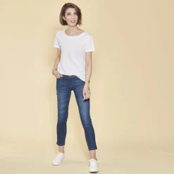 Tee-shirt asymétrique fendu manches courtes femme - Blanc