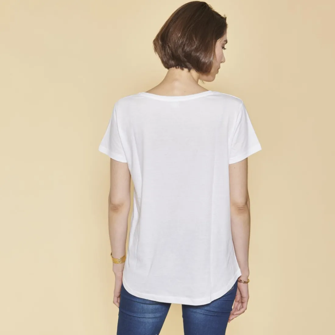 Tee-shirt asymétrique fendu manches courtes femme - Blanc