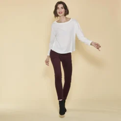 Tee-shirt carré manches longues femme - écru blanc en coton