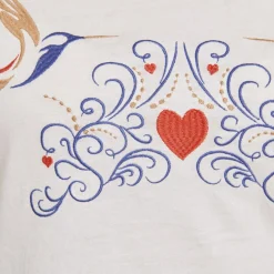 Tee-shirt col rond manches aux coudes broderie devant grandes tailles femme - écru blanc en coton