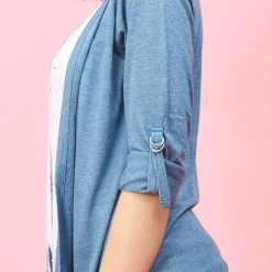 Tee-shirt effet 2 en 1 intérieur imprimé manches longues grandes tailles femme - Bleu Pétrole