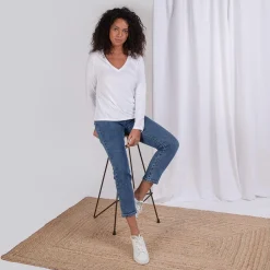 Tee-shirt en coton bio col V Alba blanc