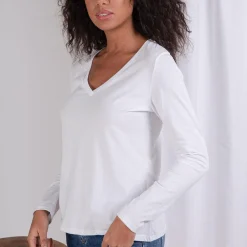 Tee-shirt en coton bio col V Alba blanc