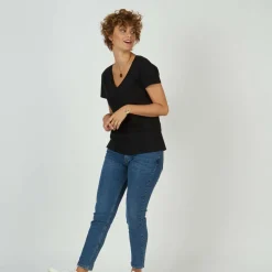 Tee-shirt en coton bio col V Anna noir
