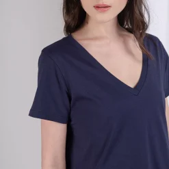 Tee-shirt en coton bio col V Anna bleu marine