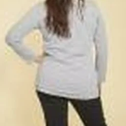 Tee-shirt fendu col caftan imprimé manches longues femme - gris chiné en coton