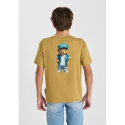 Tee-Shirt garcon LOMBO marron en coton Leo