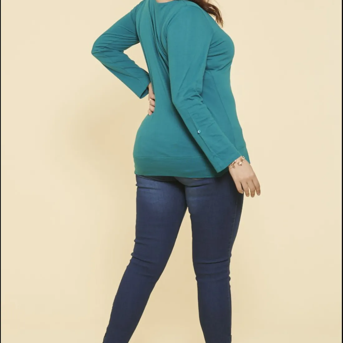 Tee-shirt imprimé gaufré manches longues femme - Bleu Pétrole en coton