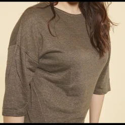 Tee-shirt maille ajourée manches 3/4 femme - kaki foncé