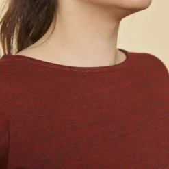 Tee-shirt maille ajourée manches 3/4 femme - Rouge